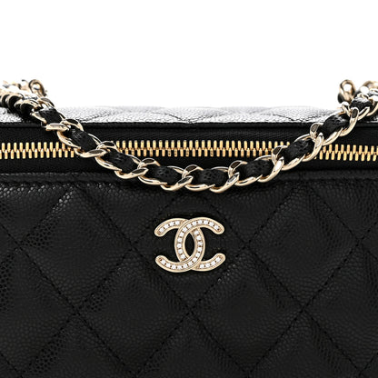 Chanel Caviar Quilted Crystal CC Logo Vanity Case With Chain Black 8 of 10