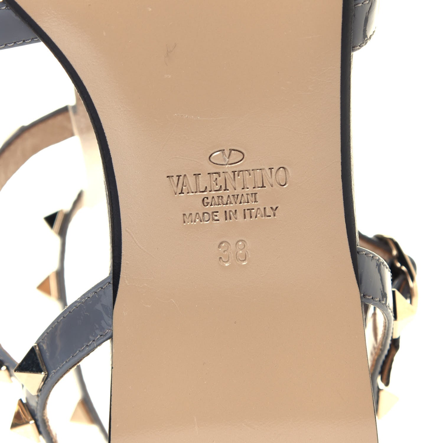 Valentino Garavani Patent Rockstud Gladiator Flat Sandals 38 Light Stone 6 of 8