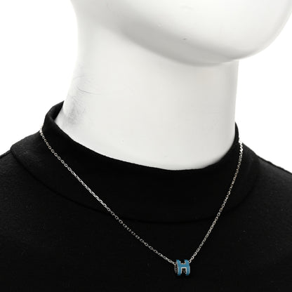 Hermes Lacquered Palladium Mini Pop H Pendant Necklace Bleu Jean 2 of 6