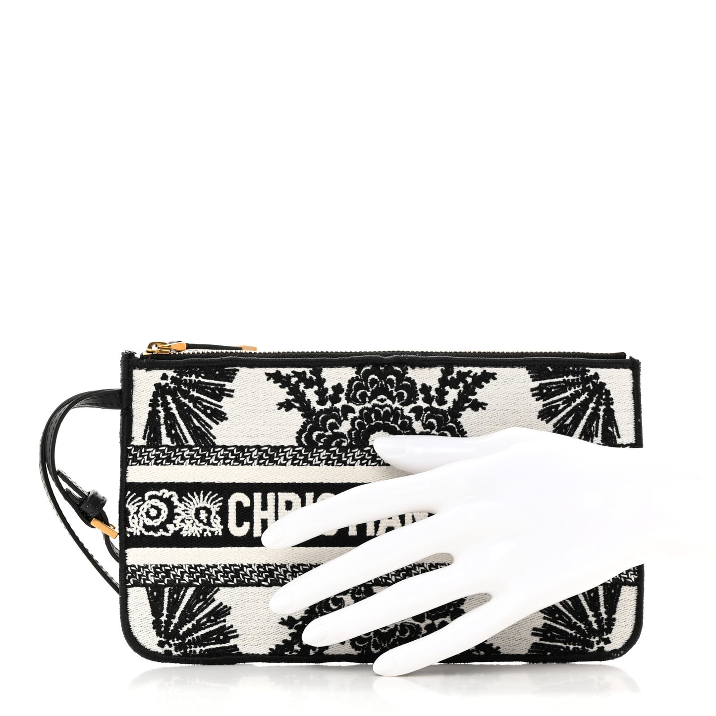 Technical Fabric Embroidered Pouch Black White