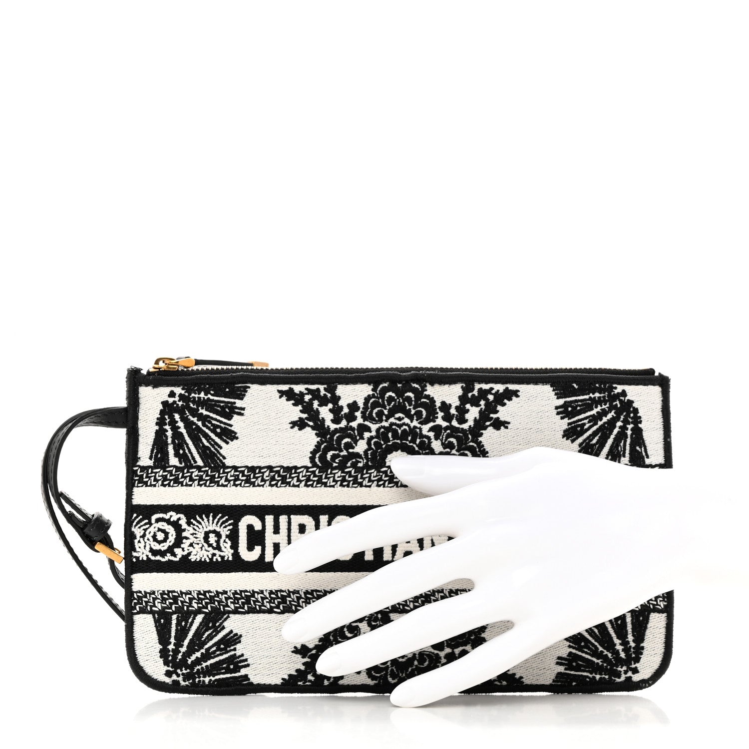 Christian Dior Technical Fabric Embroidered Pouch Black White 2 of 9