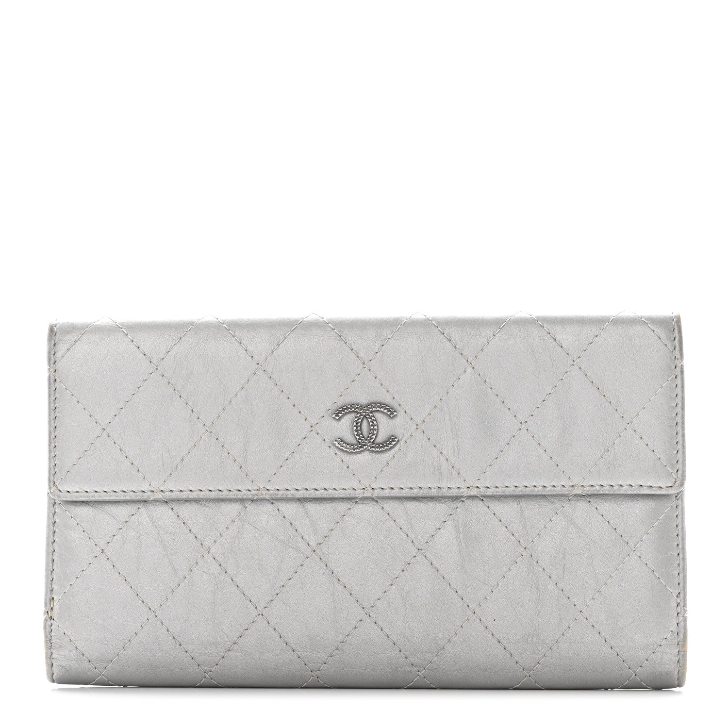 Chanel Aged Metallic Calfskin Large Palette Flap Wallet Silver 1 of 18