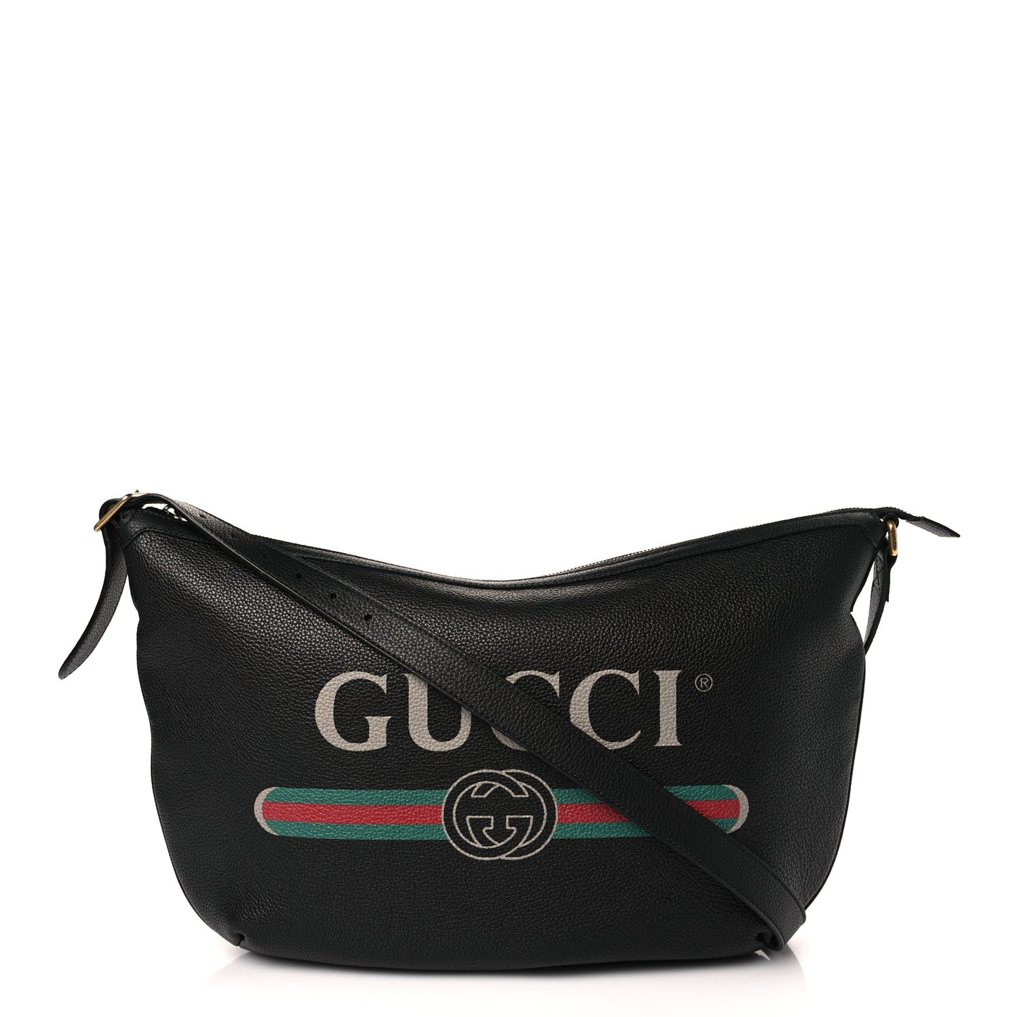 Grained Calfskin Logo Half Moon Hobo Black
