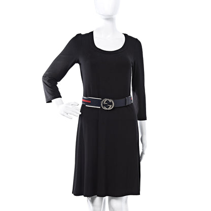 Gucci Calfskin Web Interlocking G Belt 75 30 Navy 2 of 8