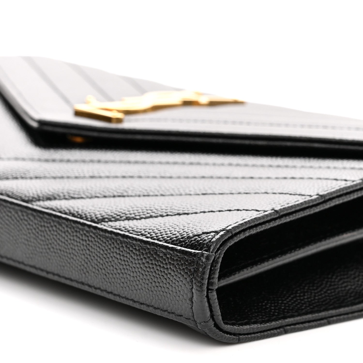 Saint Laurent Grain De Poudre Matelasse Chevron Monogram Chain Wallet Black 9 of 9
