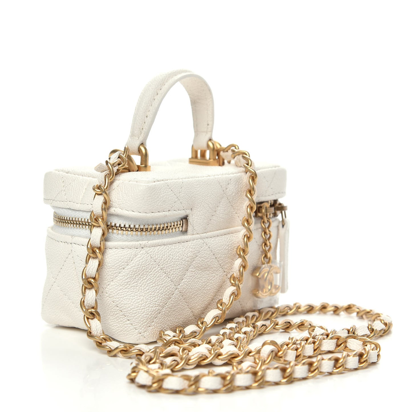 Caviar Quilted Mini Top Handle Vanity With Chain White