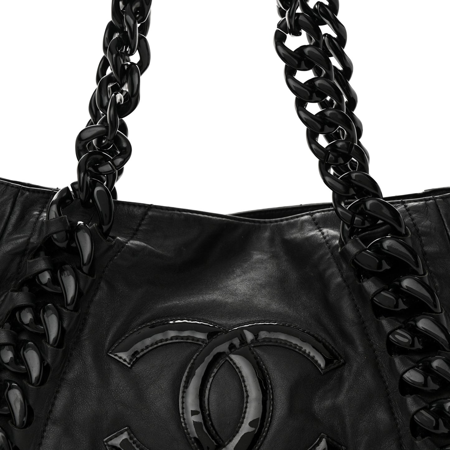 Calfskin Modern Chain Rhodoid East West Tote Black