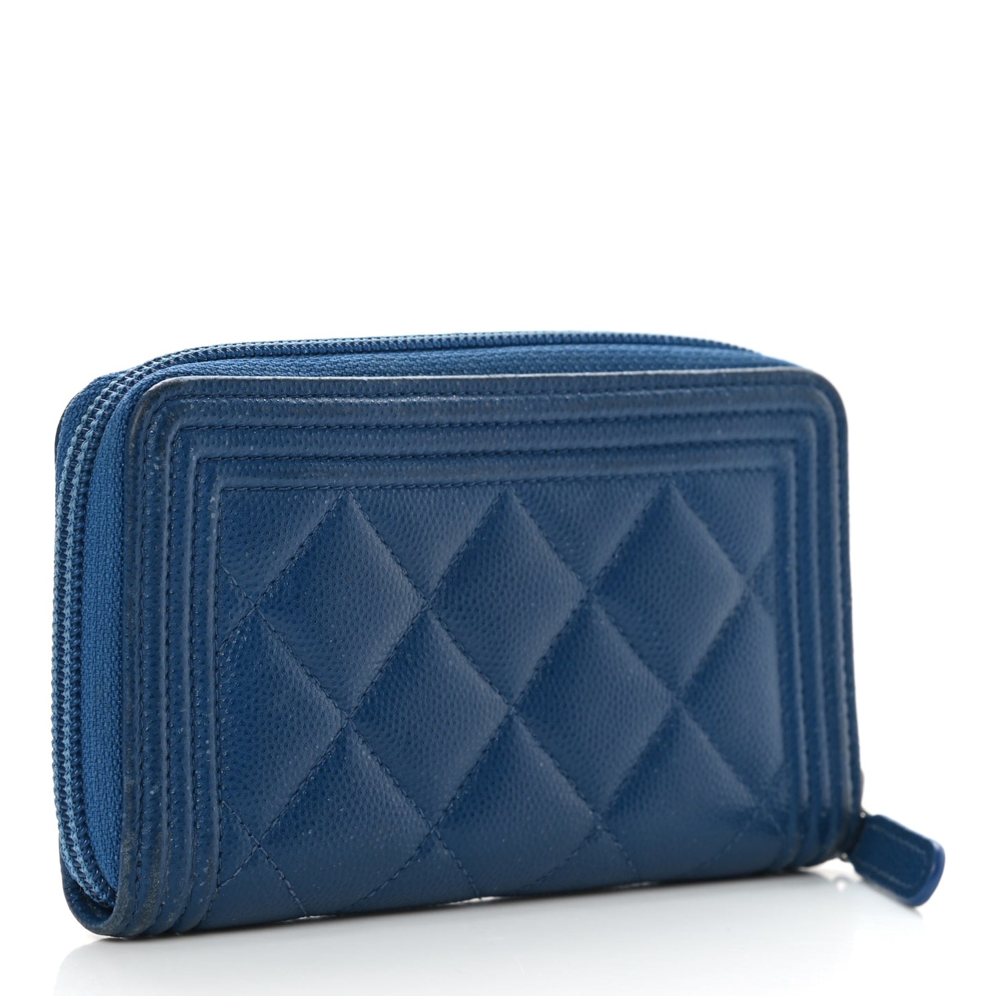 Caviar Quilted Boy Small Zip Around Wallet Blue