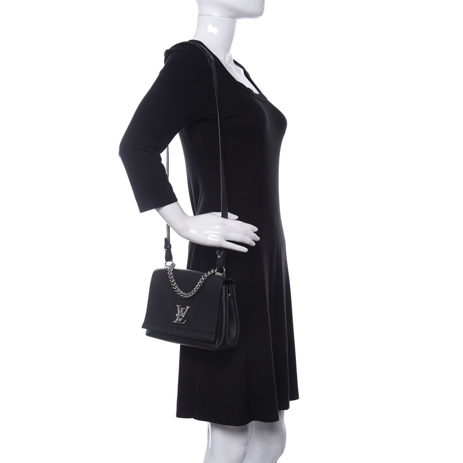 Louis Vuitton Calfskin Lockme II Chain Bag BB Black 2 of 10
