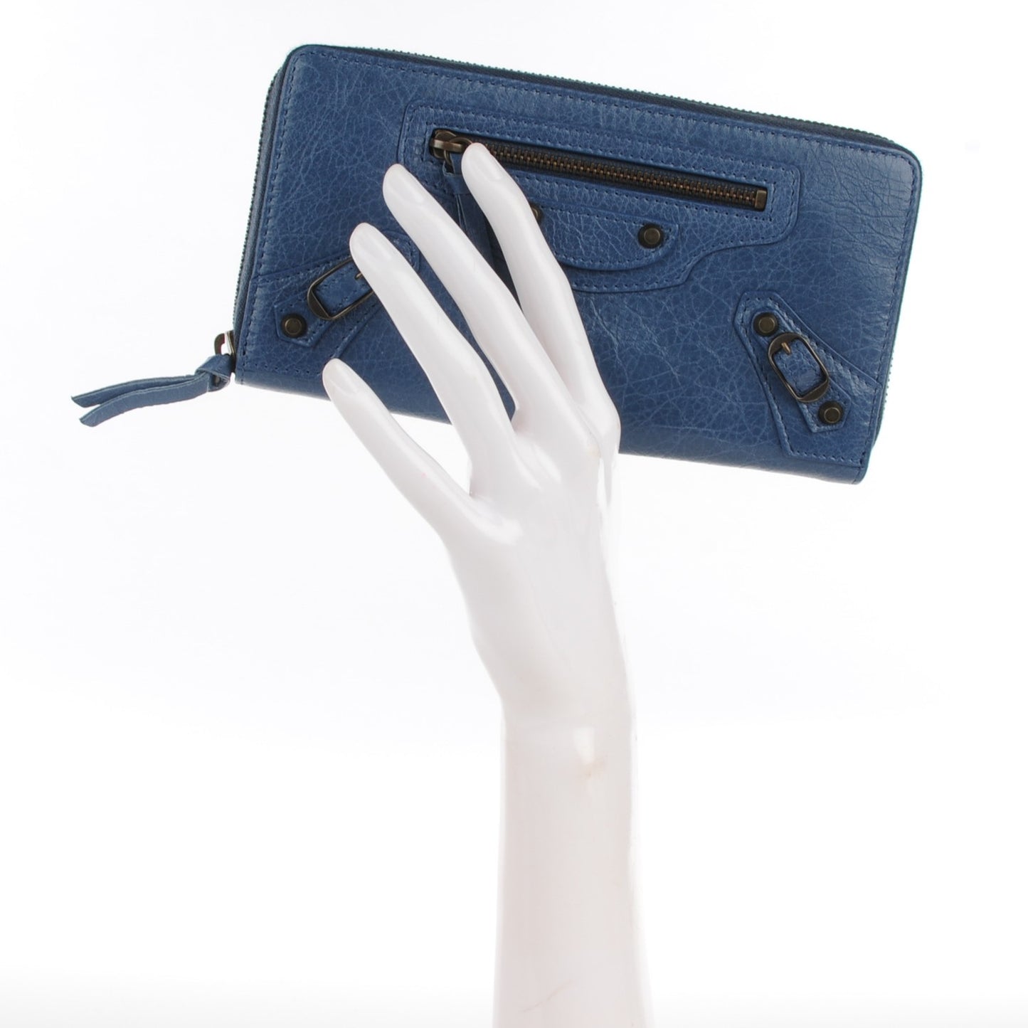 Agneau Classic Hardware Continental Zip Around Wallet Bleu Persan