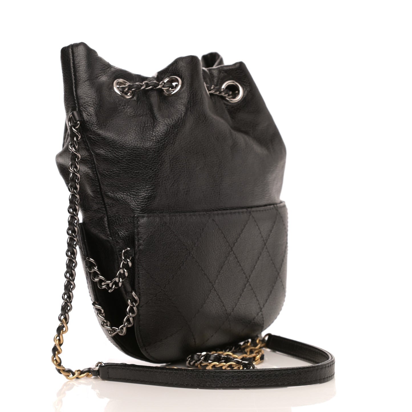 Calfskin Quilted Small Gabrielle Bucket Black