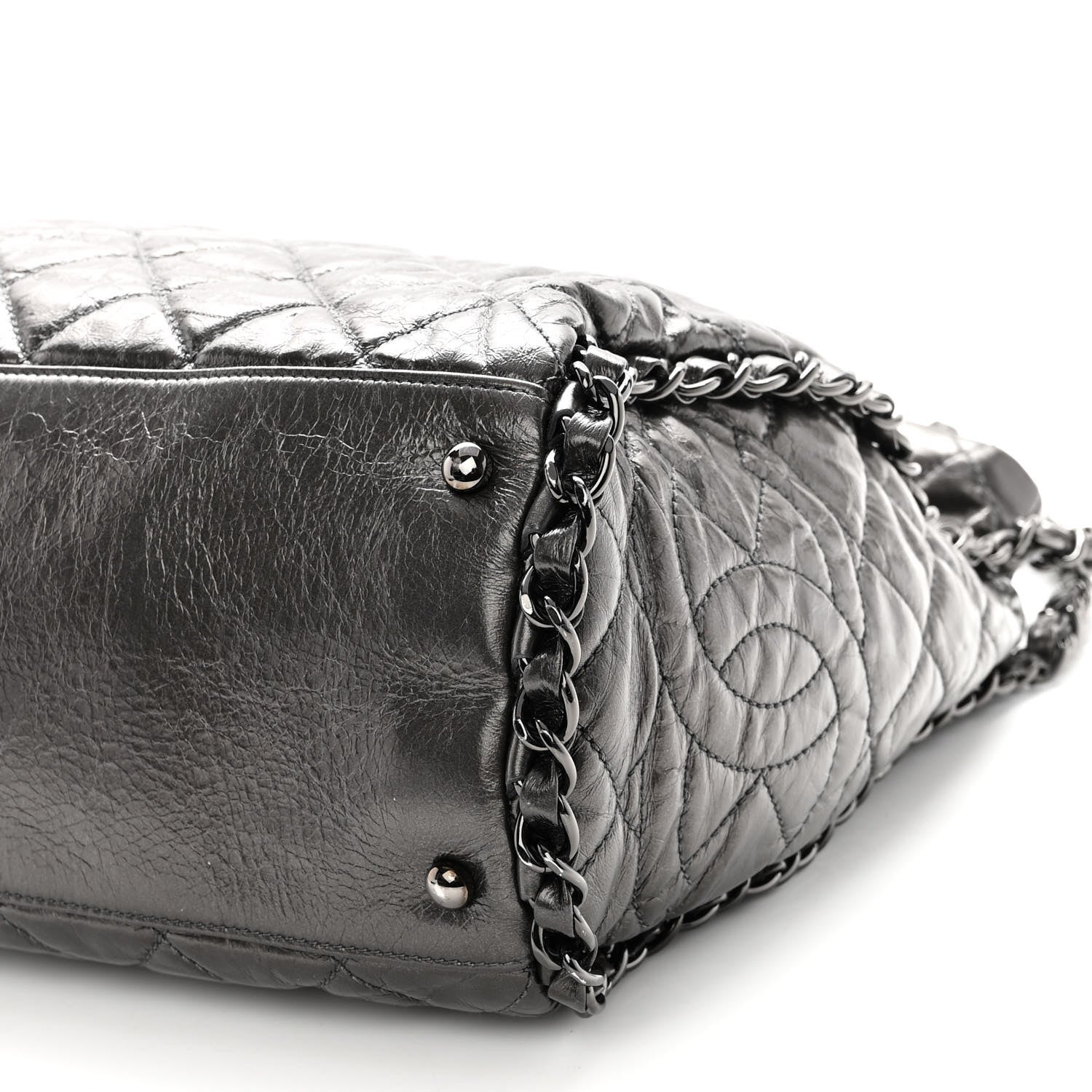 Chanel Metallic Calfskin Quilted Large Chain Me Hobo Dark Grey 10 of 10