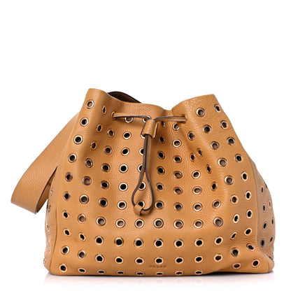 Prada Daino Borchie Grommet Bucket Bag Miele 1 of 16