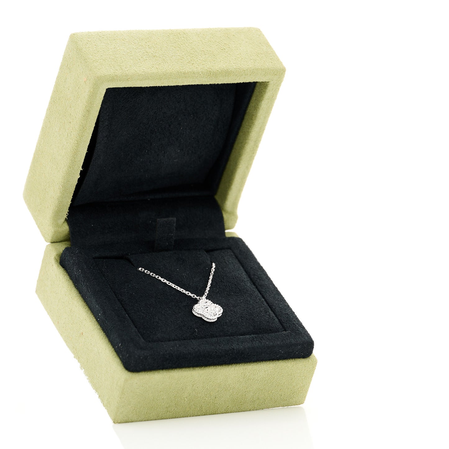 18K White Gold Diamond Sweet Alhambra Pendant Necklace