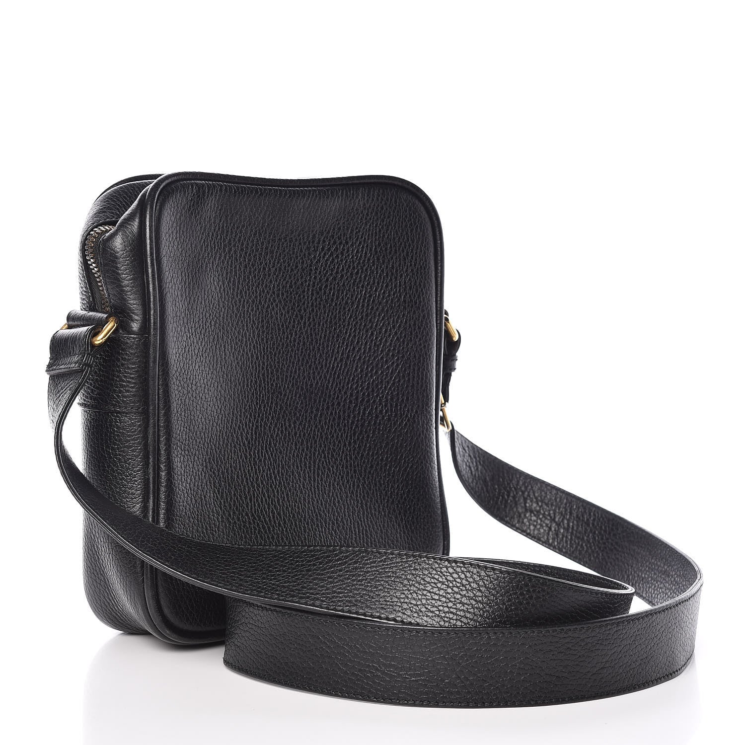 Gucci Grained Calfskin Logo Messenger Bag Black 3 of 13