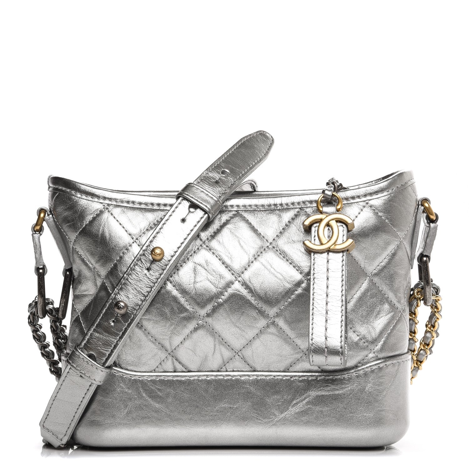 Chanel Metallic Aged Calfskin Quilted Small Gabrielle Hobo Silver 1 of 9