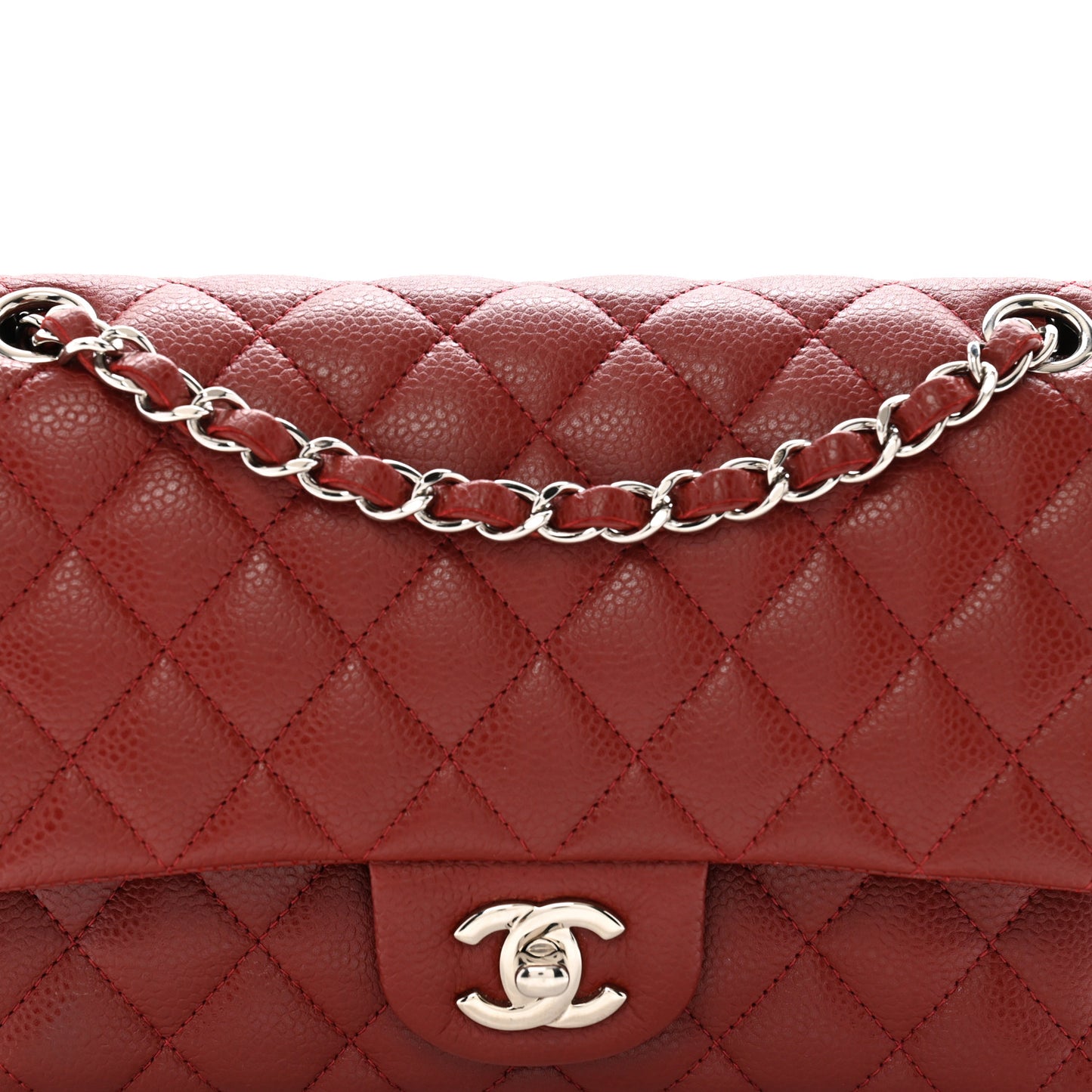 Caviar Quilted Medium Double Flap Dark Red