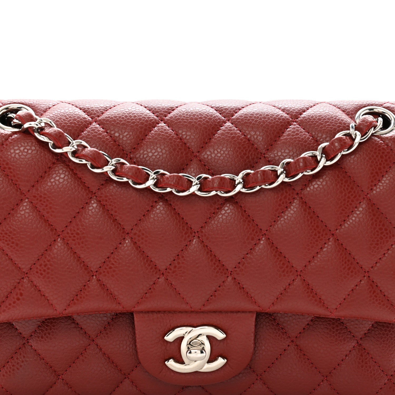 Chanel Caviar Quilted Medium Double Flap Dark Red 8 of 10