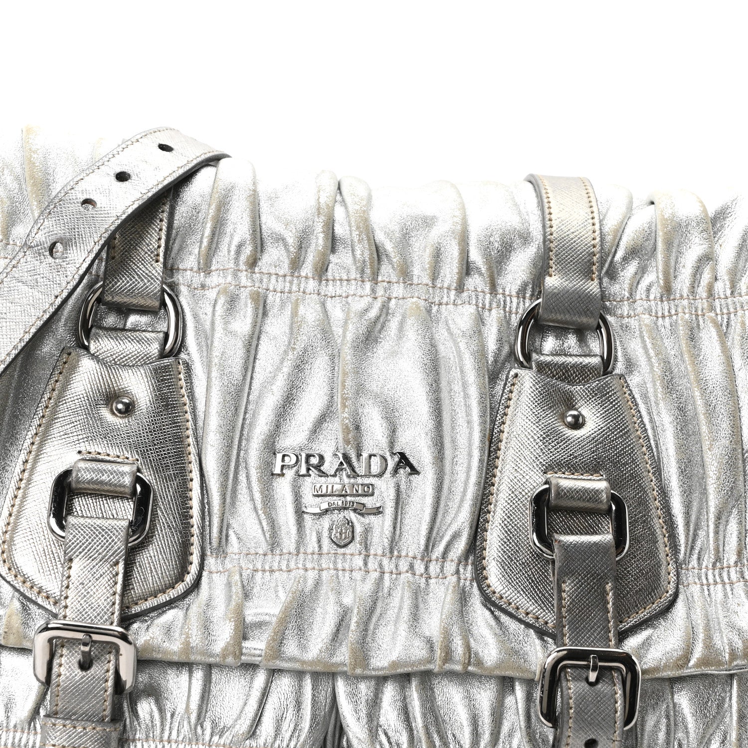 Prada Metallic Nappa Gaufre Messenger Tote Argento 7 of 9