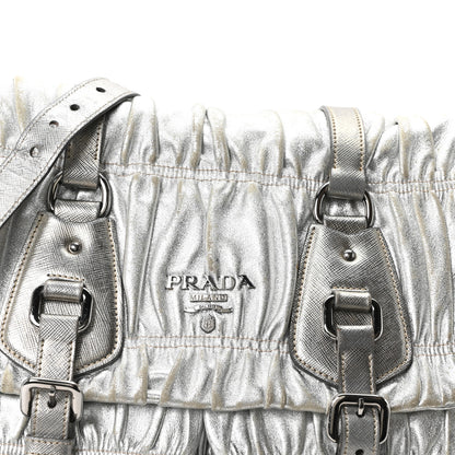 Prada Metallic Nappa Gaufre Messenger Tote Argento 7 of 9