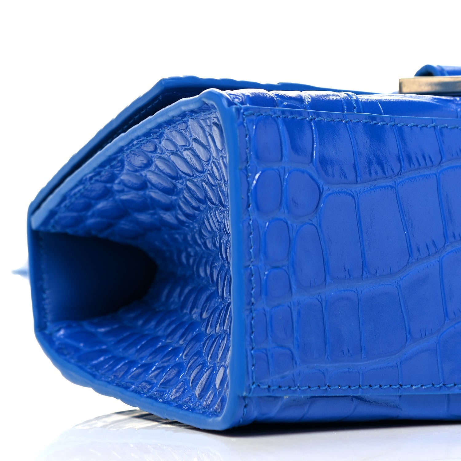 Balenciaga Shiny Calfskin Crocodile Embossed Hourglass Top Handle Bag XS Royal Blue 5 of 9