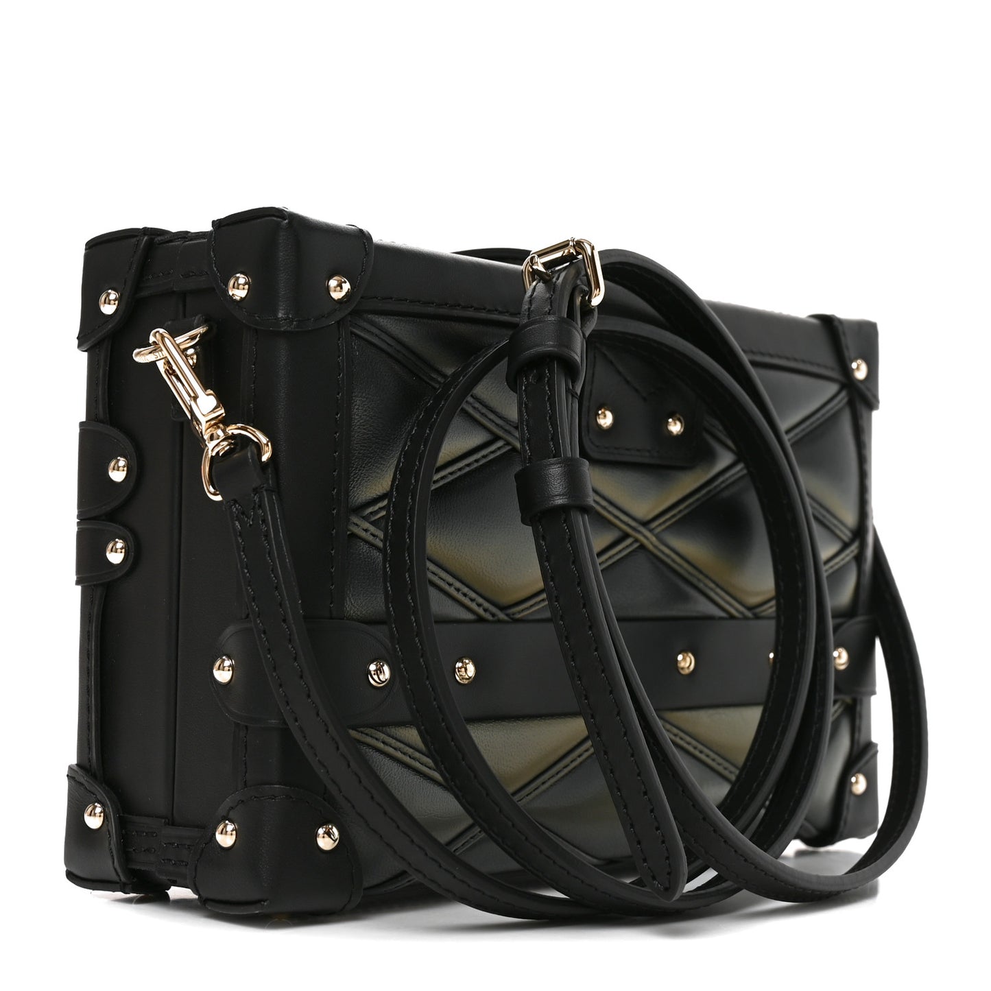 Lambskin Malletage Petite Malle Black Beige
