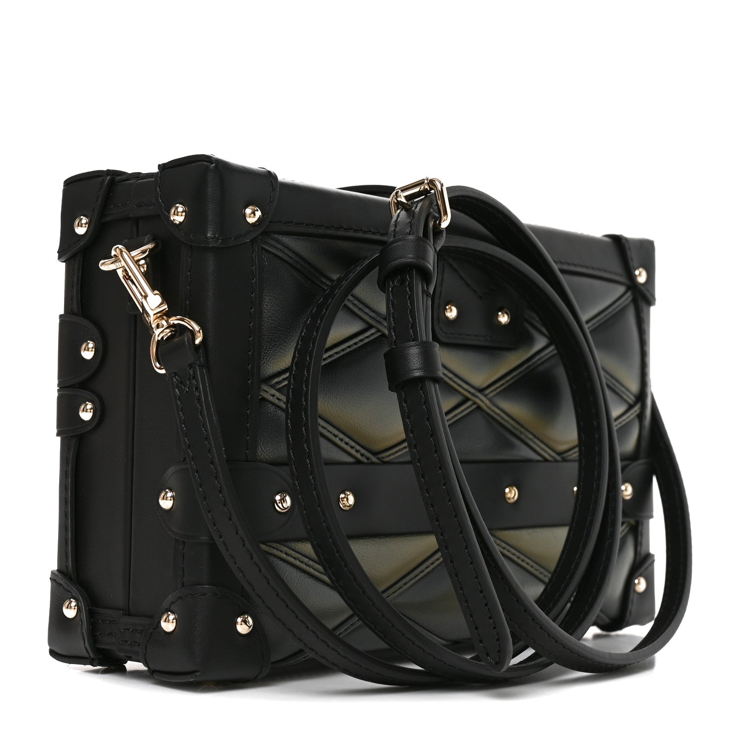 Louis Vuitton Lambskin Malletage Petite Malle Black Beige 2 of 8