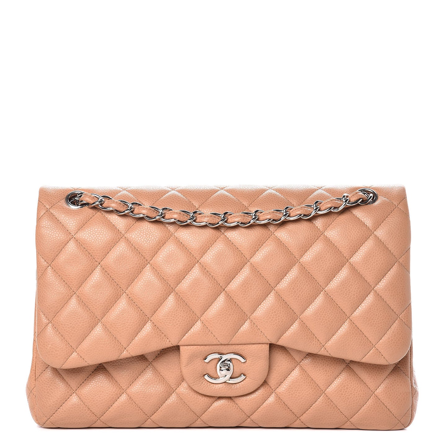 Caviar Quilted Jumbo Double Flap Beige