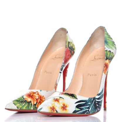 Christian Louboutin Crackled Calfskin Hawaii Print So Kate 120 Pumps 39.5 White Multi 2 of 13