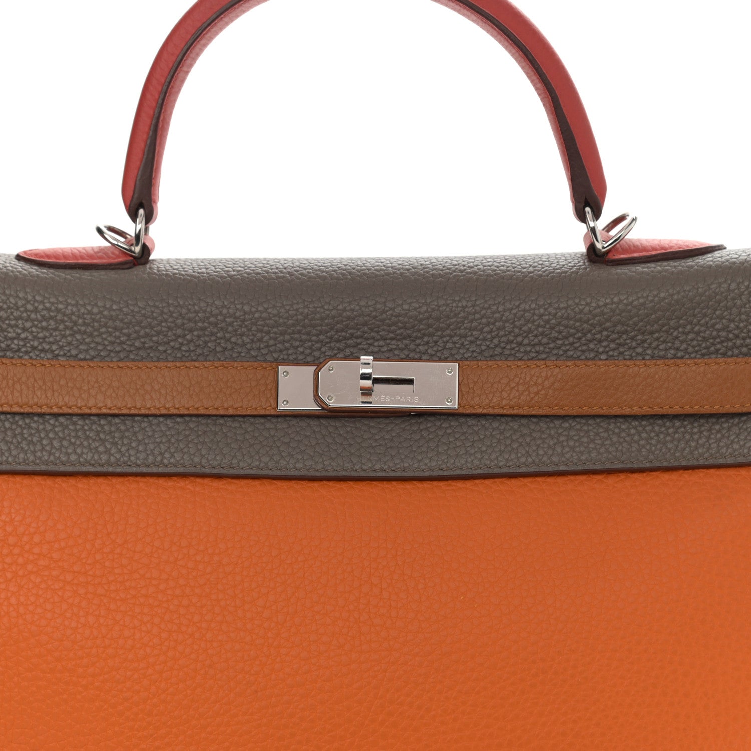 Hermes Taurillon Clemence Arlequin Kelly Retourne 35 Orange Sanguine Gold Bleu Lin Bleu Hydra Etain 8 of 20