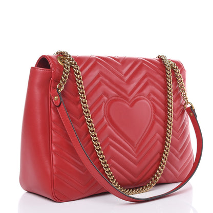 Gucci Calfskin Matelasse Large GG Marmont Shoulder Bag Hibiscus Red 3 of 11