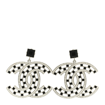 Chanel Baguette Crystal CC Drop Earrings Silver Black 1 of 5