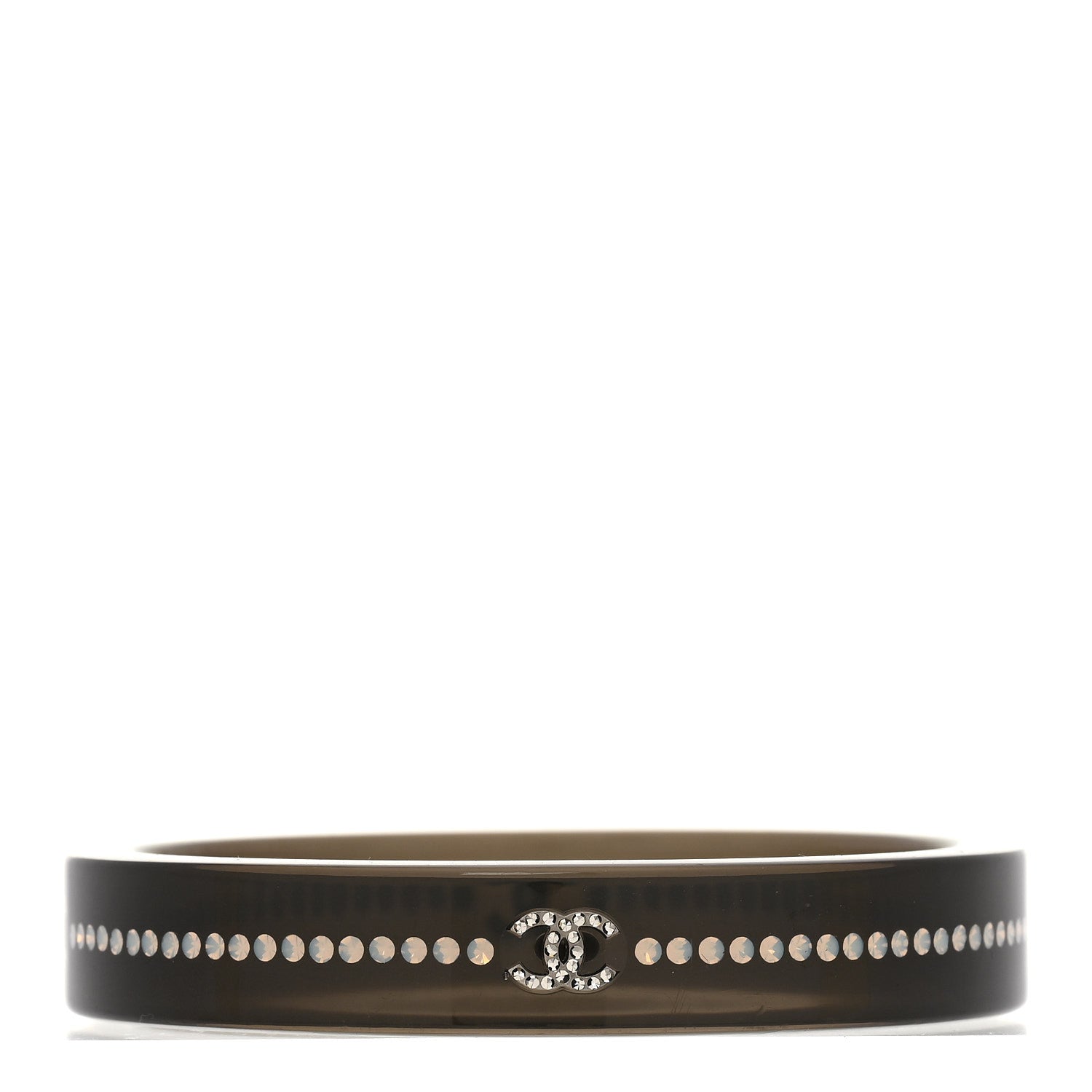 Chanel Resin Crystal CC Bangle Bracelet Black 3 of 5
