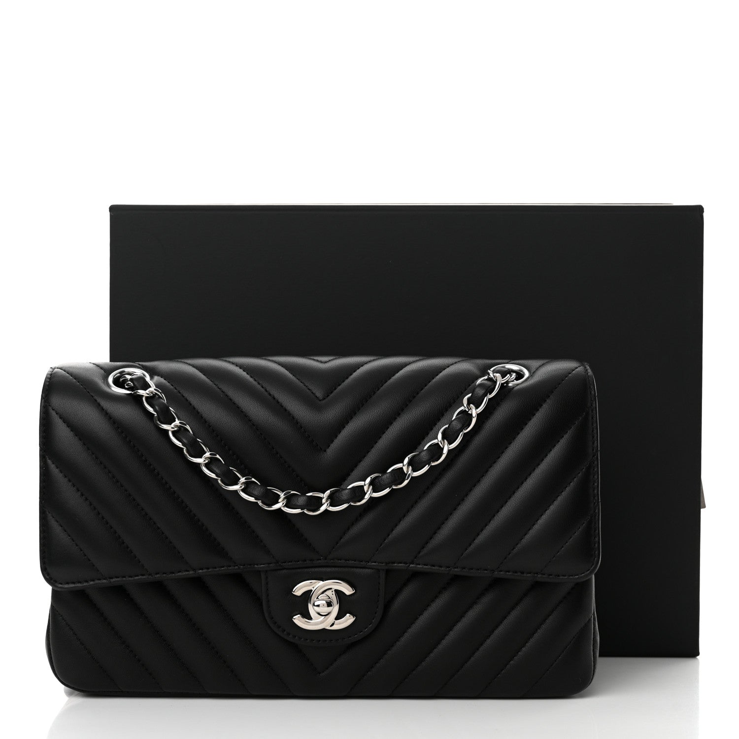 Chanel Lambskin Chevron Quilted Medium Double Flap Black 14 of 14