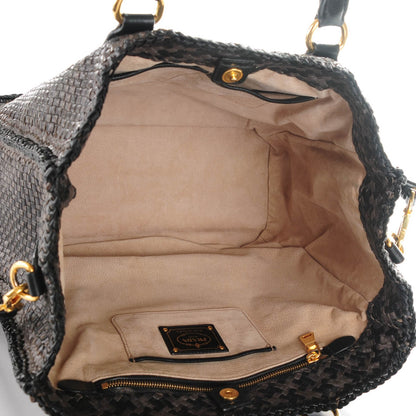 Prada Goatskin Woven Large Tote Moro Black 5 of 7