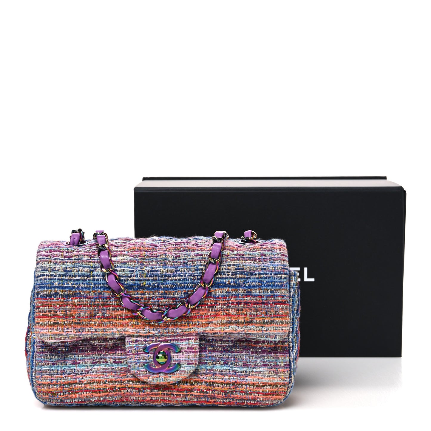Tweed Quilted Mini Rectangular Flap Blue Pink Orange