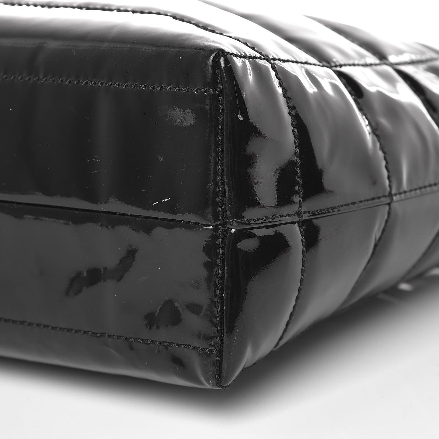 Patent Chocolate Bar Quilted Tote Black