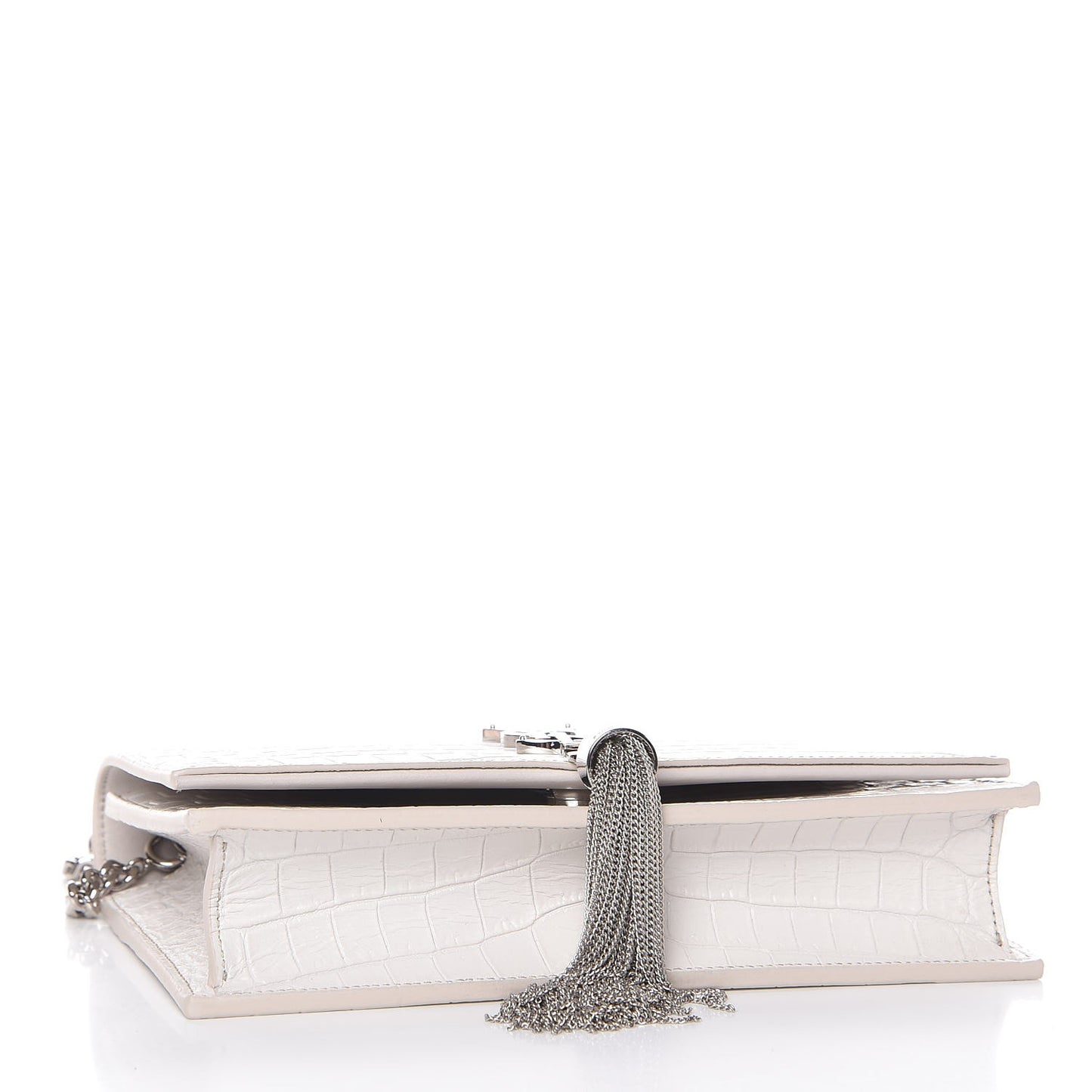 Calfskin Crocodile Embossed Kate Monogram Tassel Chain Wallet Cremasoft