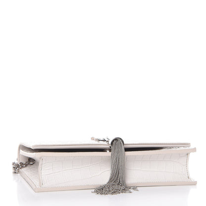 Saint Laurent Calfskin Crocodile Embossed Kate Monogram Tassel Chain Wallet Cremasoft 4 of 8