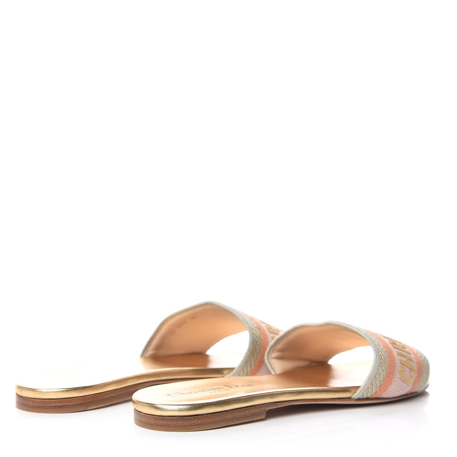 Christian Dior Canvas Lurex Embroidered Dway Flat Slide Sandals 37.5 Platinum 4 of 8