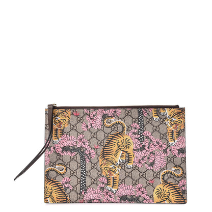 Gucci GG Supreme Monogram Bengal Zip Pouch Beige New Acero Crop Pink 1 of 10