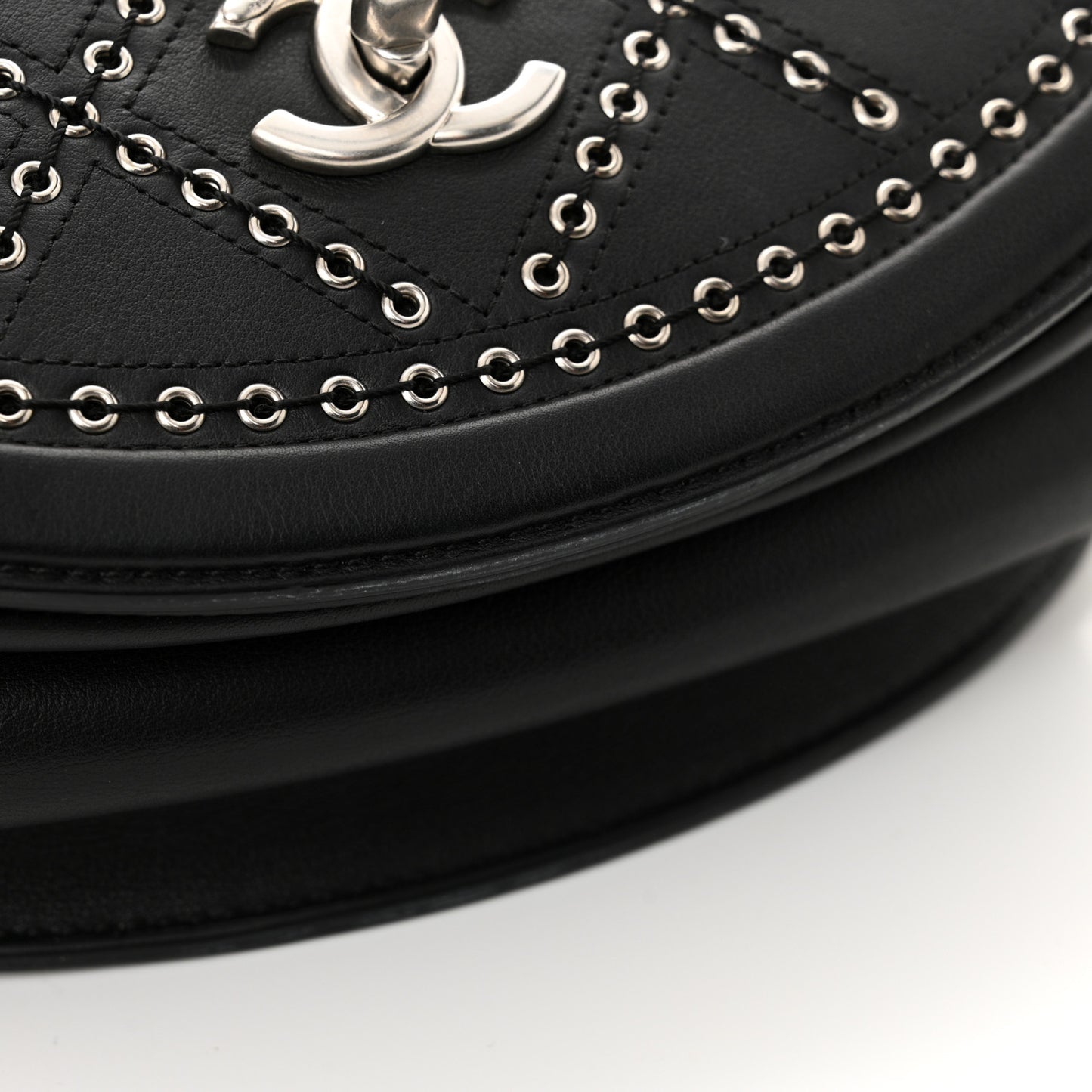Calfskin Coco Eyelets Small Flap Bag Black