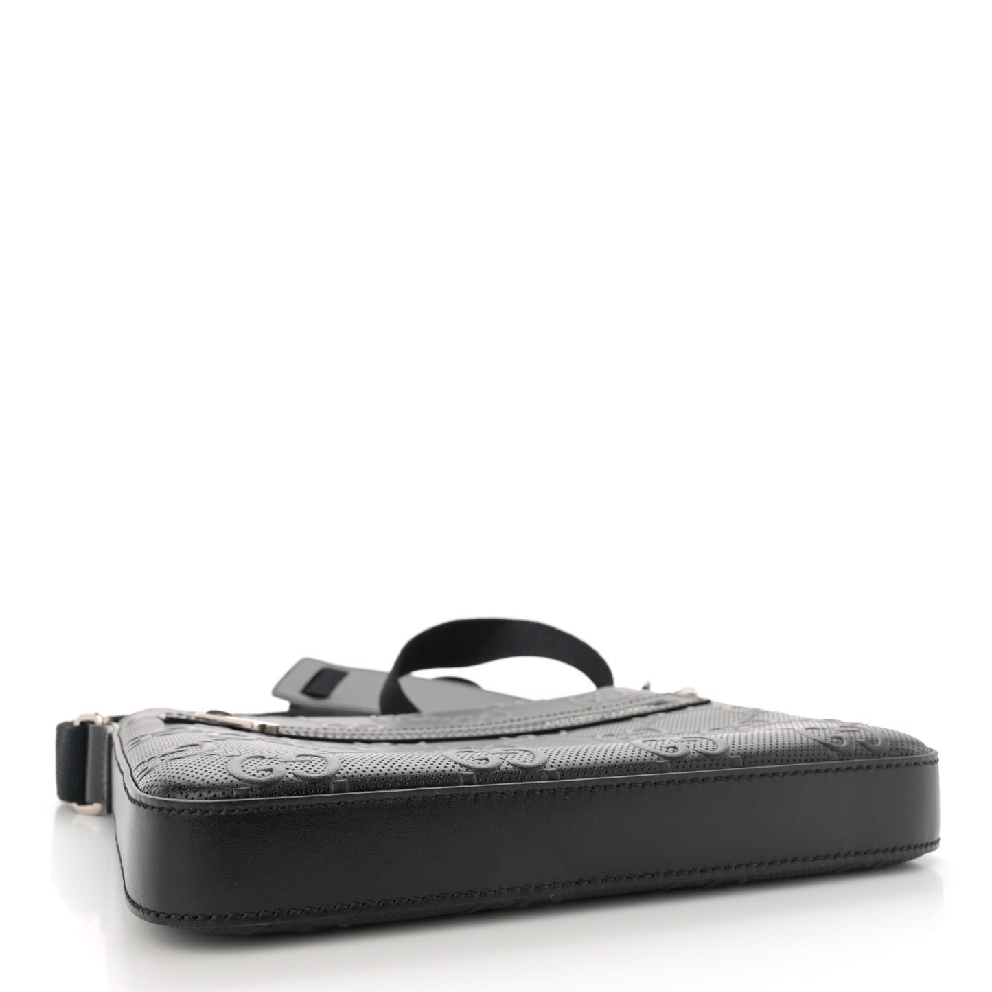 Calfskin GG Tennis Embossed Small Flat Messenger Bag Black