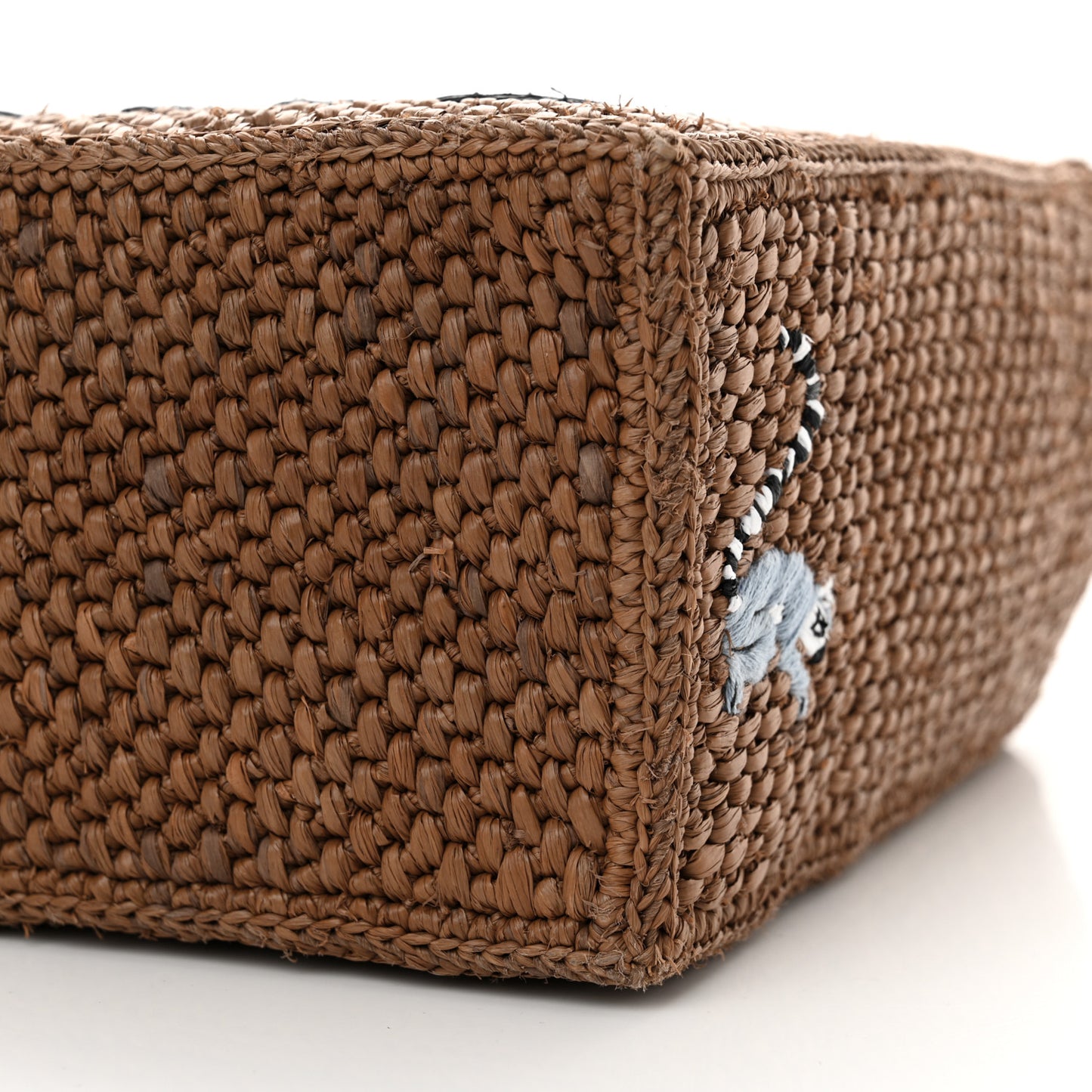 X SUNA FUJITA Raffia Small Font Tote Brown