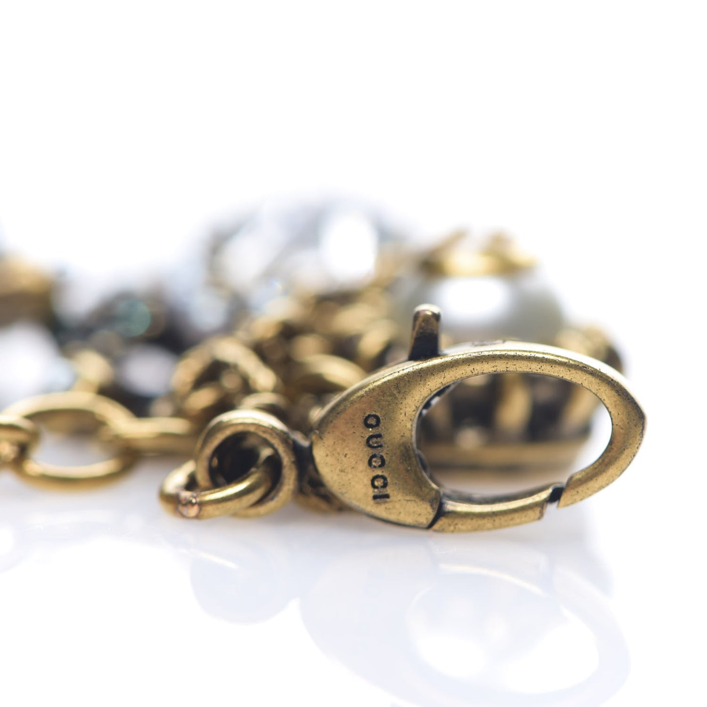 Metal Pearl Crystal Fruit Charm Bracelet Aged Gold Multicolor