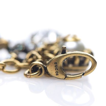 Gucci Metal Pearl Crystal Fruit Charm Bracelet Aged Gold Multicolor 3 of 3
