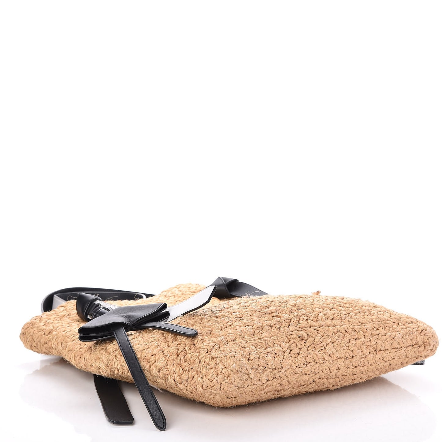 Straw Calfskin Large Basket Bag Natural Black