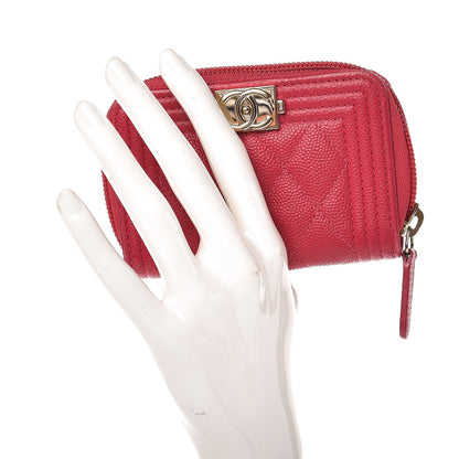 Chanel Caviar Quilted Boy Zip Around Coin Purse Wallet Fuchsia 2 of 9