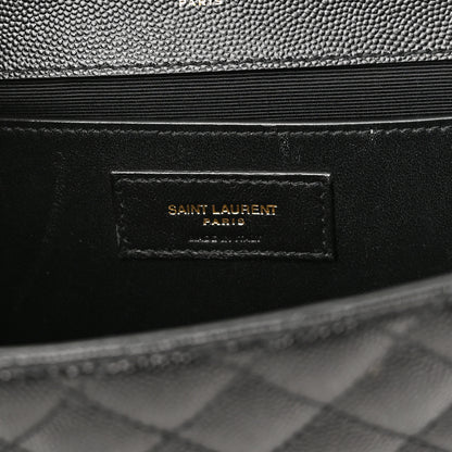 Saint Laurent Grain De Poudre Textured Mixed Matelasse Triquilt Medium Monogram Satchel Black 7 of 11