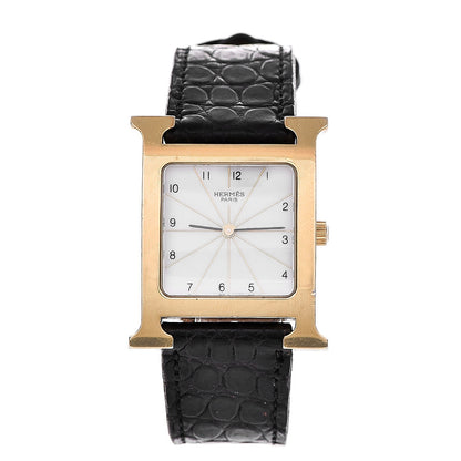 Hermes Stainless Steel Alligator 26mm Heure H Hour Quartz Watch Noir 1 of 8